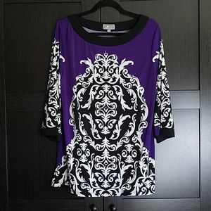 Purple Damask Embellished Rhinestone Tunic Top
